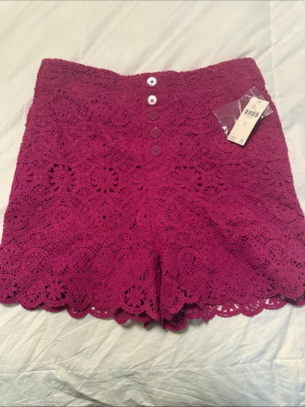 Maeve Pink Rose High-Waist Crochet Lace Shorts in Magenta Pink
